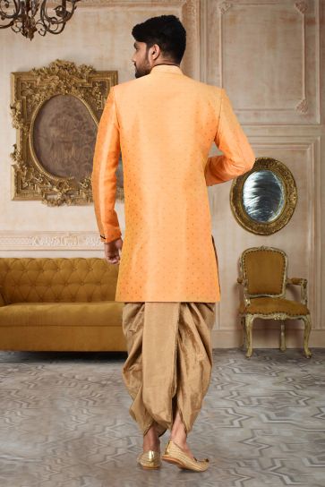 Reception Wear Attractive Readymade Men Indo Western With Dhoti