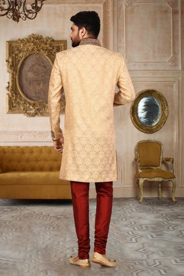 Beige Fancy Fabric Sangeet Wear Trendy Readymade Indo Western For Men