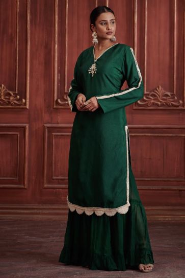 Green Color Silk Fabric Party Wear Stylish Readymade Sharara Set
