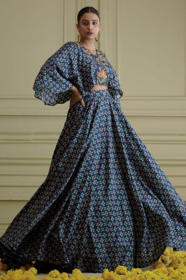 Blue Color Silk Fabric Party Wear Magnificent Readymade Lehenga Choli