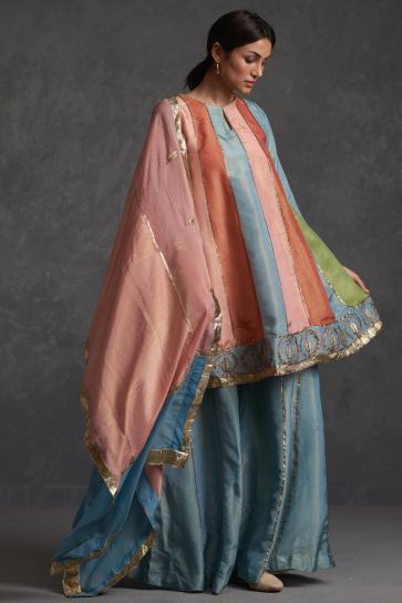 Multi Color Silk Fabric Reception Wear Beautiful Readymade Sharara Set
