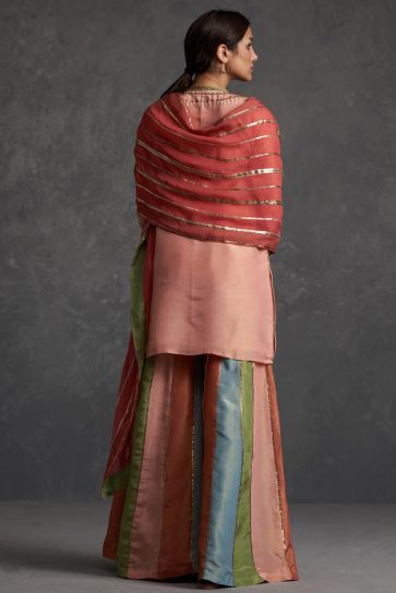 Pink Color Silk Fabric Festive Wear Enriching Readymade Sharara Set