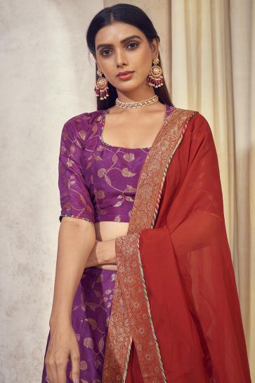 Dola Silk Jacquard Fabric Purple Color Weaving Jacquard Readymade Designer Lehenga Choli