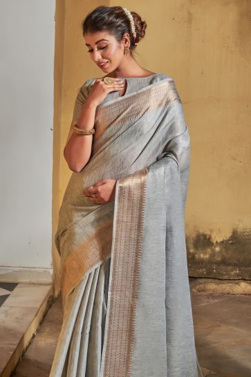 Trendy Art Silk Fabric Grey Color Regular Saree