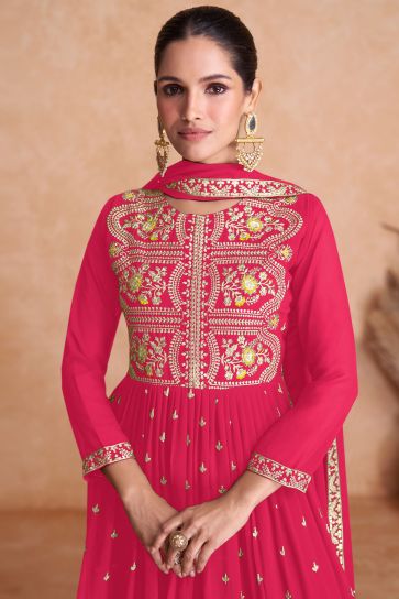 Rani Designer Sharara Style Readymade Lehenga With Embroidery Work On Georgette Fabric