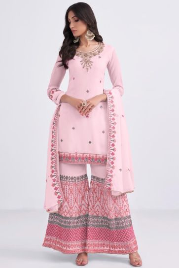 Pink Color Georgette Fabric Festival Look Vintage Sharara Suit