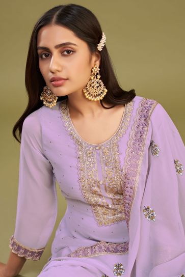 Incredible Festive Wear Lavender Color Georgette Fabric Salwar Suit