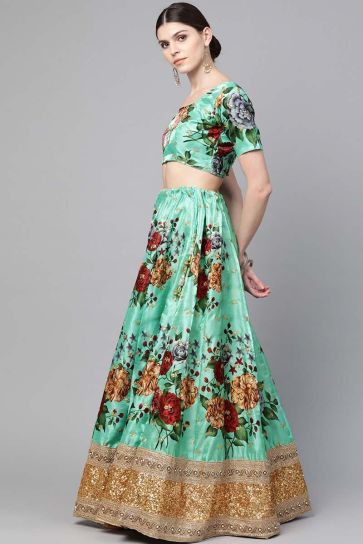Green Color Art Silk Fabric Function Wear Floral Digital Printed Astonishing Lehenga