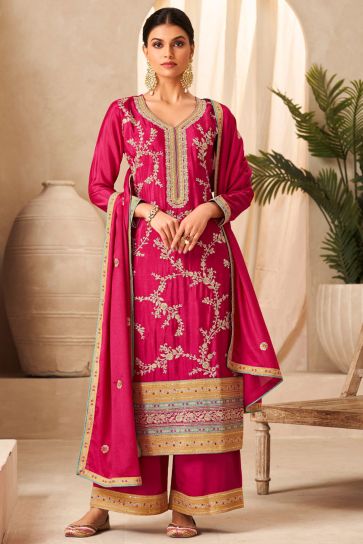 Chinon Fabric Rani Color Exceptional Readymade Palazzo Suit