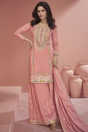 Buy Designer Cotton Fabric Palazzo Suit in Pink Color Online - SALA2607