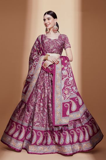 Digital Print Purple Chinon Fabric Sangeet Wear Lehenga Choli