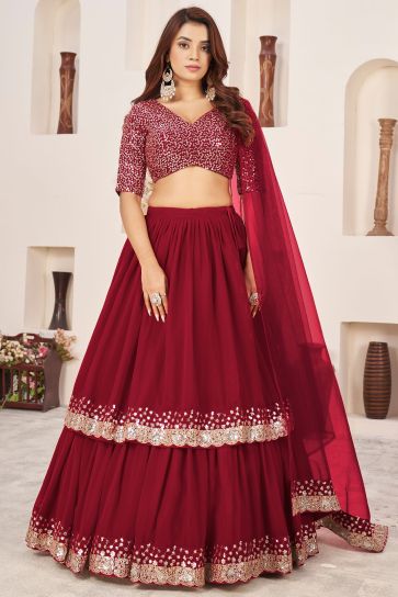 Artistic Georgette Red Color Lehenga Choli For Sangeet Function