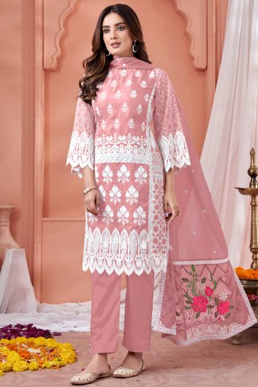 Festive Wear Embroidered Organza Fabric Salwar Kameez In Pink Color