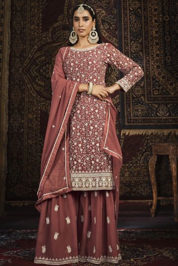 Reception Wear Embroidered Georgette Fabric Palazzo Salwar Kameez