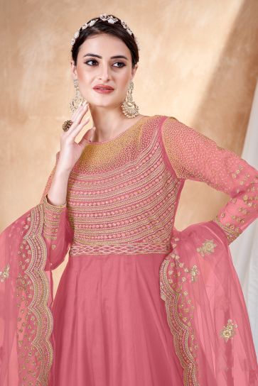 Party Wear Pink Color Embroidered Anarkali Salwar Suit