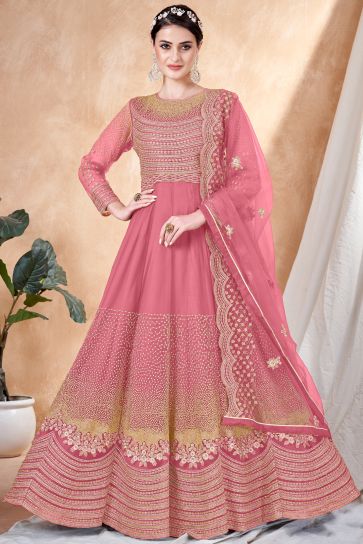 Party Wear Pink Color Embroidered Anarkali Salwar Suit