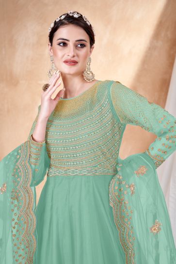 Wedding Wear Embroidered Anarkali Salwar Suit In Net Fabric