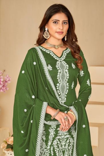 Lovely Art Silk Fabric Palazzo Salwar Suit In Green Color