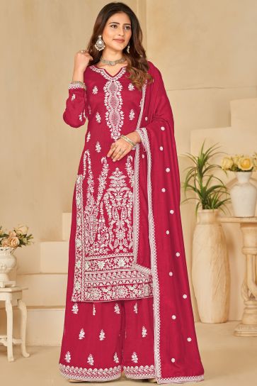 Elegant Art Silk Fabric Pink Color Palazzo Salwar Suit