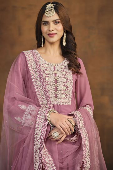 Engaging Pink Color Georgette Festive Wear Palazzo Suit 