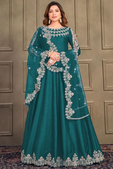 Art Silk Fabric Teal Color Excellent Function Style Anarkali Suit
