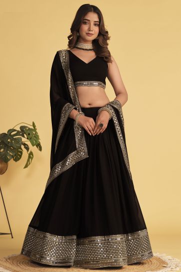 Black Color Georgette Fabric Glamorous Look Sequins Work Lehenga
