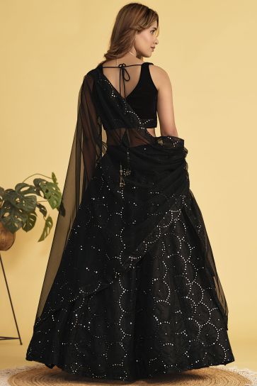 Georgette Fabric Black Color Beatific Look Sequins Work Lehenga
