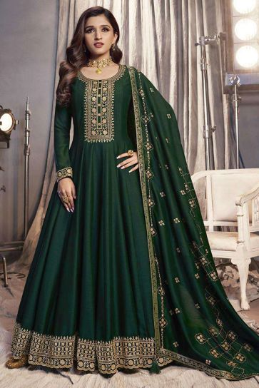 Nidhi Shah Art Silk Fabric Dark Green Color Supreme Party Look Anarkali Suit