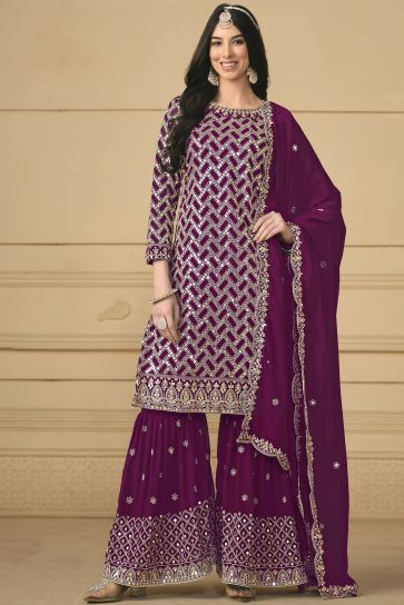 Georgette Fabric Purple Color Festival Wear Winsome Palazzo Suit