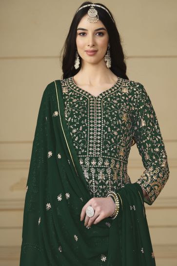 Radiant Dark Green Color Function Wear Georgette Anarkali Suit