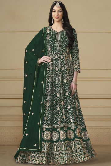 Radiant Dark Green Color Function Wear Georgette Anarkali Suit