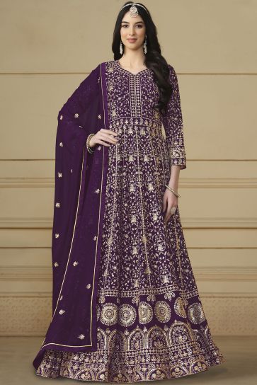 Blazing Purple Color Function Wear Georgette Anarkali Suit