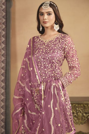 Festive Wear Pink Color Aristocratic Net Fabric Palazzo Suit