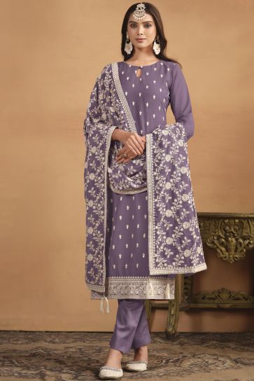 Lavender Color Festival Wear Georgette Fabric Beatific Salwar Suit