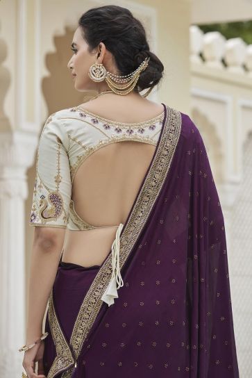 Purple Color Fantastic Fancy Fabric Saree With Border Work