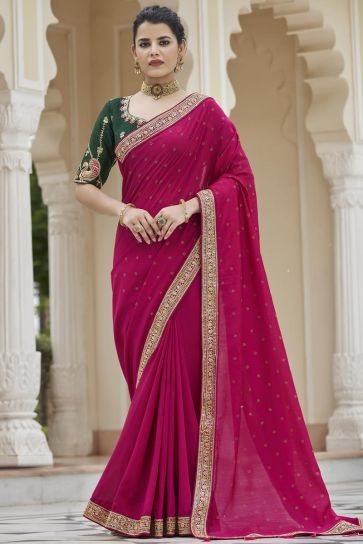 Appealing Border Work On Fancy Fabric Saree In Pink Color
