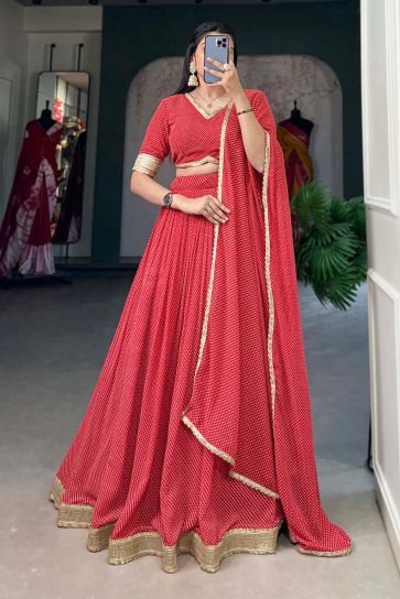 Georgette Fabric Charismatic Lehenga In Red Color In Printed Work