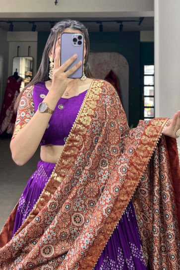 Art Silk Fabric Festival Wear Charismatic Readymade Lehenga In Purple Color