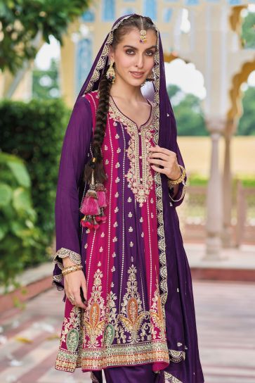 Radiant Purple Color Art Silk Fabric Readymade Salwar Suit