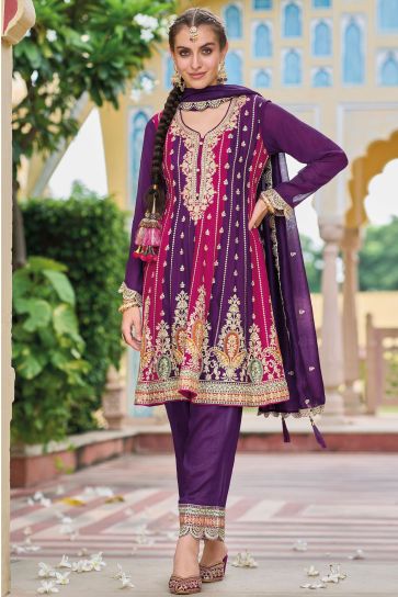 Radiant Purple Color Art Silk Fabric Readymade Salwar Suit