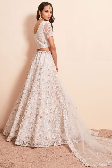Net Fabric Off White Color Gorgeous Look Embroidered Lehenga