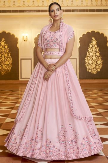 Pink Color Imperial Georgette Lehenga With Embroidered Work
