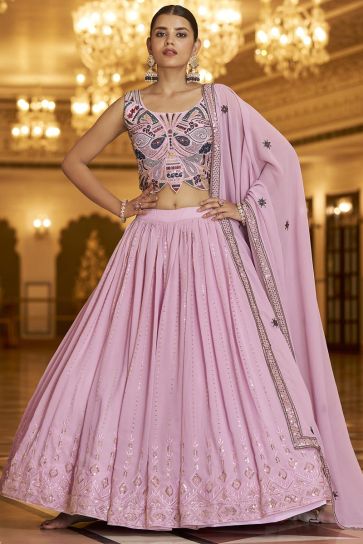 Pink Color Georgette Lehenga With Aristocratic Embroidered Work