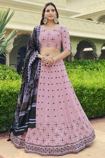 Pink Color Awesome Georgette Fabric Function Wear Lehenga