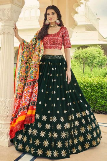 Dark Green Color Georgette Fabric Function Wear Bewitching Lehenga