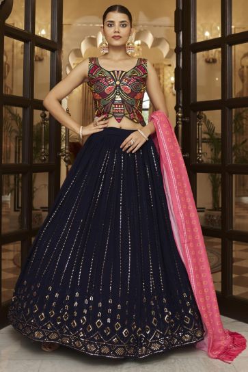 Pink and BLue designer lehenga - New India Fashion