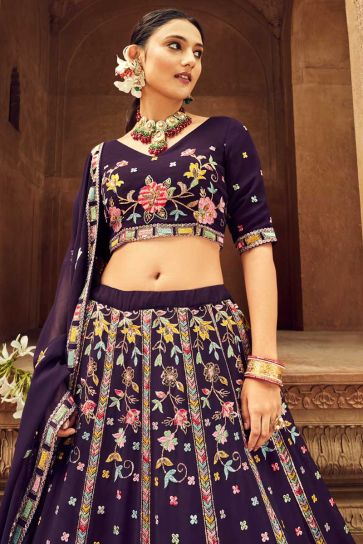 Embroidered Purple Color Adorning Lehenga In Georgette Fabric