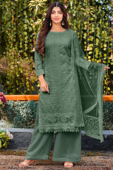 Akanksha Puri Stunning Olive Color Georgette Palazzo Suit
