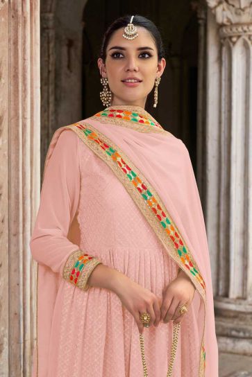 Pink Color Georgette Fabric Attractive Embroidered Anarkali Suit 
