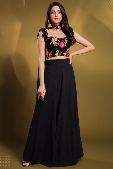 Heavy Georgette Fabric Function Style Black Color Readymade Lehenga